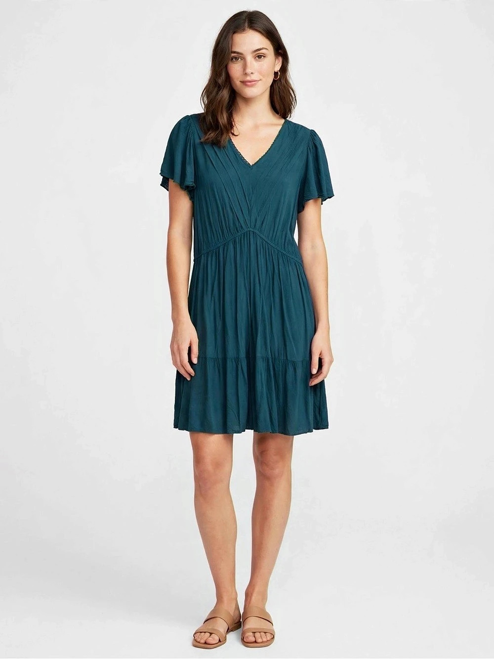 Rusttydusty V-Neck Mini Dress in Blue Size XL Like New